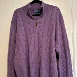 VTG Polo Ralph Lauren Sweater Mens XXL Purple 1/4 Zip Silk Cashmere Cable Knit.